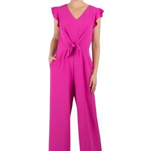 Julia Jordan Fuchsia Pink V Neck Tie Waist Jumpsuit NEW